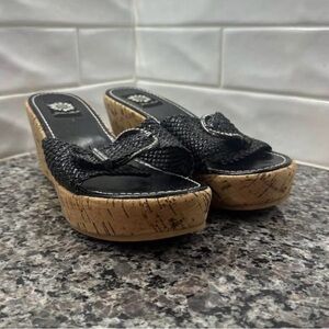Yellow Box Women’s Black and Tan Wedge Sandals size 9
